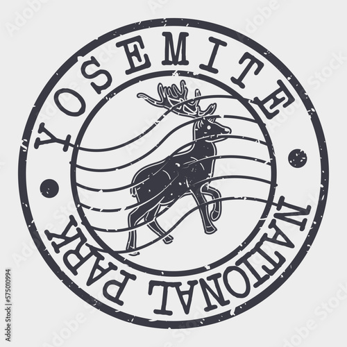 Yosemite, CA, USA Silhouette Postal Passport. Stamp Round Vector Icon. Design Travel Postmark.
