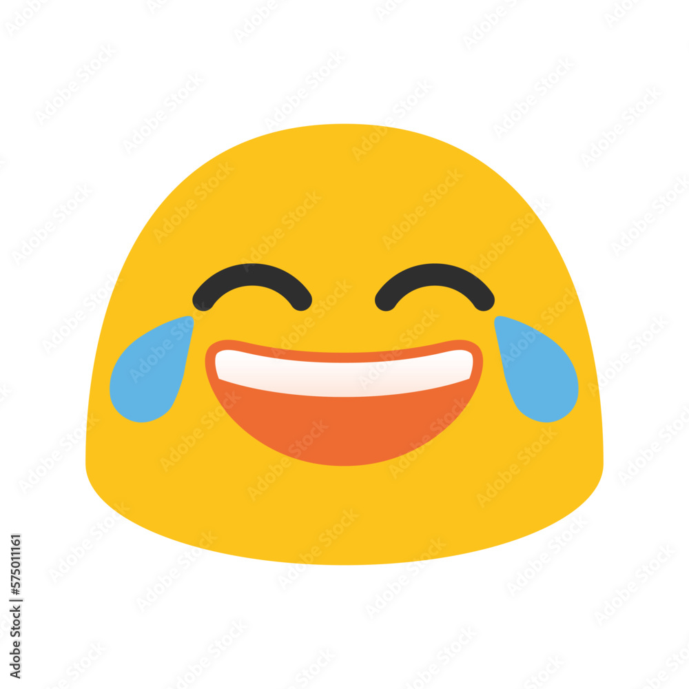 Face with Tears of Joy vector emoji design. Isolated yellow face with a big grin, uplifted eyebrows, and smiling eyes, each shedding a tear from laughing so hard. Funny, pleasing sign sticker design. Face with Tears of Joy vector emoji design. Isolated yellow face with a big grin, uplifted eyebrows, and smiling eyes, each shedding a tear from laughing so hard. Funny, pleasing sign sticker design.