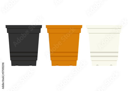 Empty plastic flower pot isolated on white background. Plastic pot vector.
