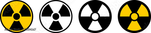 Nuclear Hazard Ionizing Radiation Danger Trefoil Warning Symbol Sign Black White and Yellow Icon Set. Vector Image.
