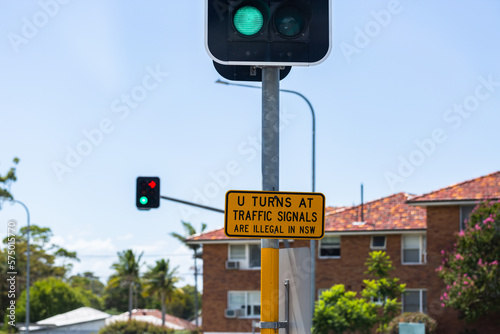 u turns at traffic signals are illegal in NSW sign at lights photo