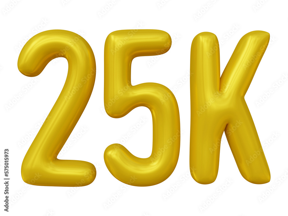 25k text design in 3d rendering for followers celebration concept