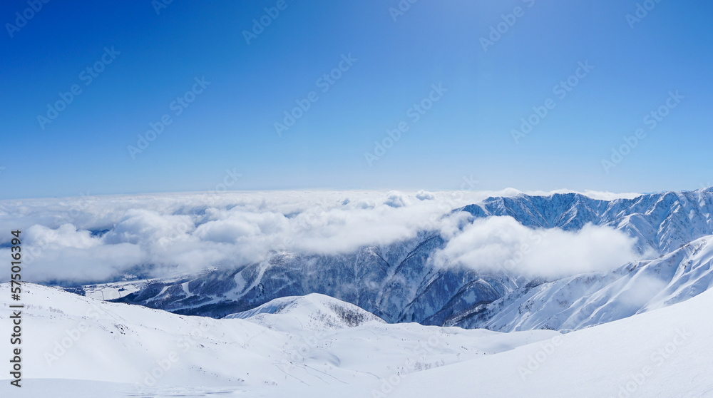雲海の雪山　パノラマ