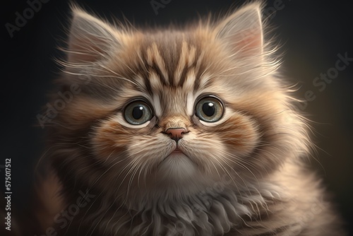 beautiful little fluffy kitten with big eyes, generative AI