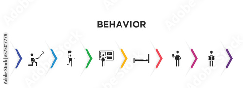 behavior filled icons with infographic template. glyph icons such as man selfie, man with flag, window cleaning, making the bed, man with mobile phone, stick reading vector.