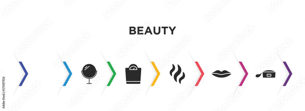 beauty filled icons with infographic template. glyph icons such as foam, makeup mirror, big scale, aroma, woman lips, little makeup box vector. beauty filled icons with infographic template. glyph icons such as foam, makeup mirror, big scale, aroma, woman lips, little makeup box vector.