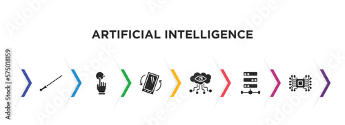 artificial intelligence filled icons with infographic template. glyph icons such as ar wand, interactivity, tilt, visualization, big data, artificial intelligence vector.