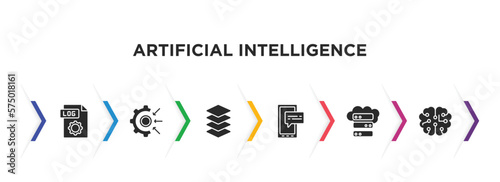 artificial intelligence filled icons with infographic template. glyph icons such as log file, goals, layers, survey, storage, intelligence vector.