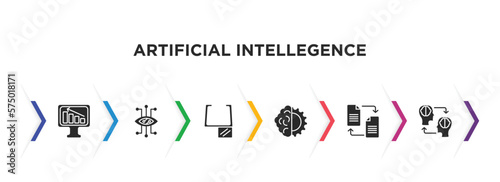 artificial intellegence filled icons with infographic template. glyph icons such as business, smart lens, ar monocle, deformity, file transfer, mind transfer vector.