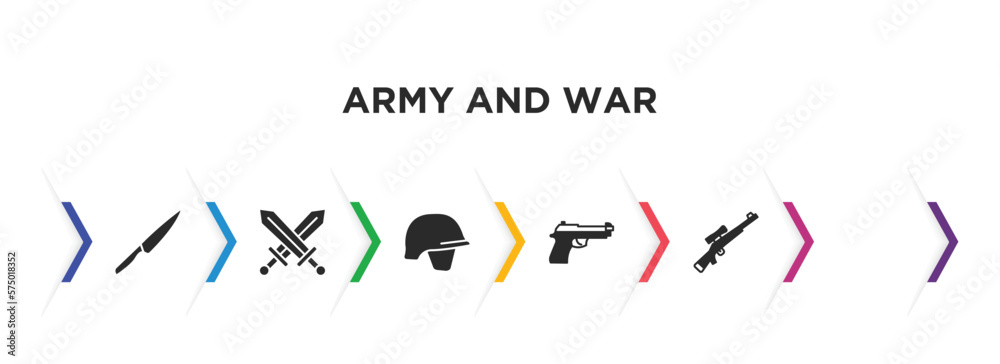 army and war filled icons with infographic template. glyph icons such ...
