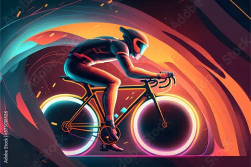 Person riding a bicycle neon poster