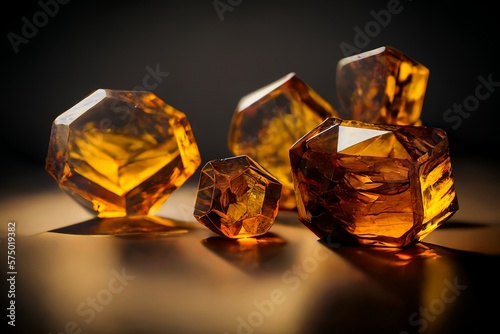 amber crystals on dark color, AI