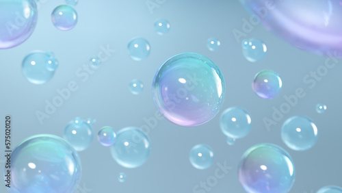 Abstract liquid circles with blue space on a pastel-colored background. a sphere with a spectrum of colors. A minimalist, futuristic gradient template. 3D rendering