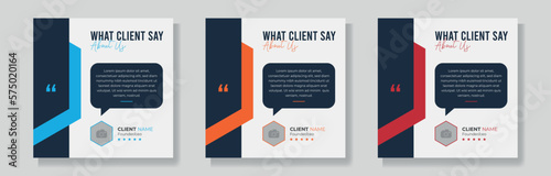 Set of  client testimonials or review social media post design, client feedback template with square size modern and creative