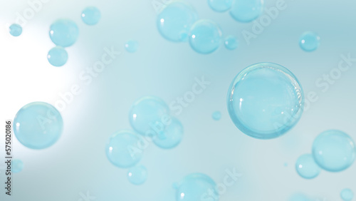 Beautiful cosmetic fluid flows  on an abstract background. Realistic balls and shimmering bubbles are present in the backdrop. a 3D rendering of minimal abstraction