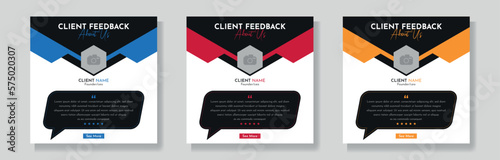 Set of customer testimonials or client review social media post design, client feedback template with square size modern and creative