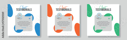 customer feedback or client review social media post design template, client testimonial with square size minimalist and creative template set