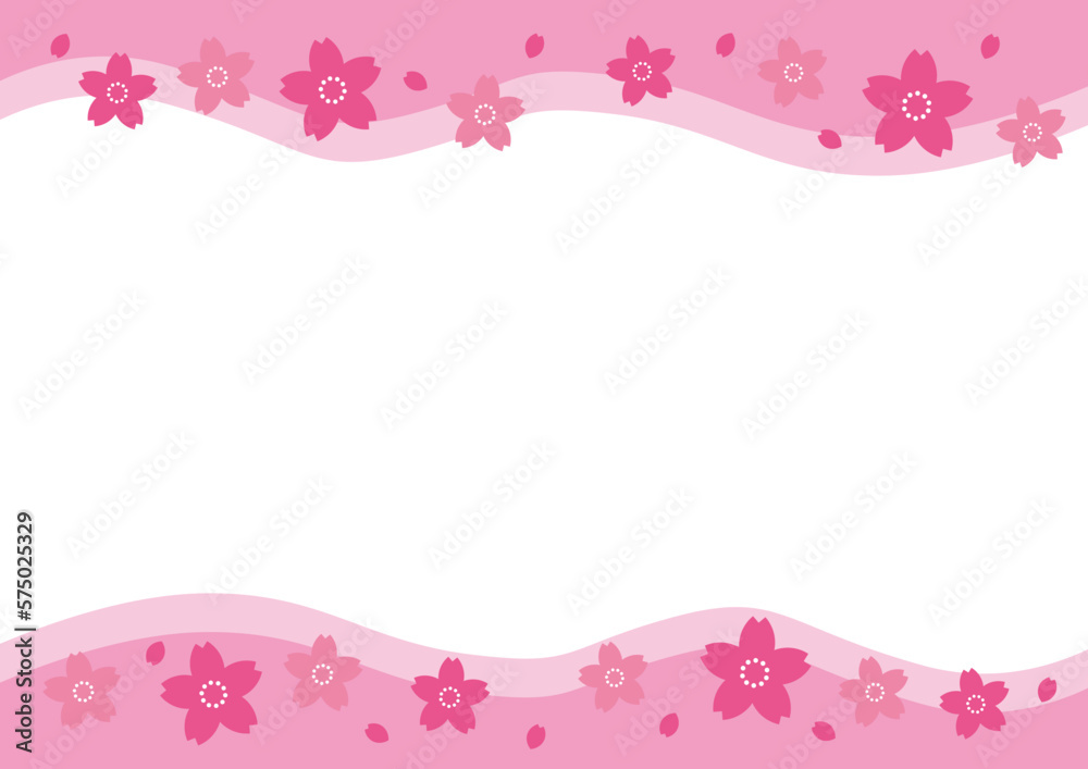 桜　フレーム 　シンプル　ピンク　波