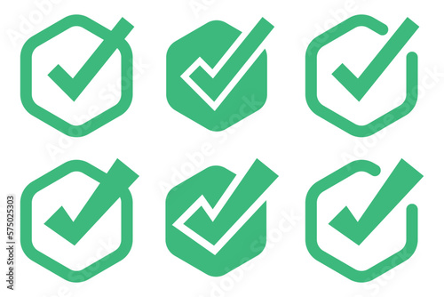 Set Of Check Mark Hexagons