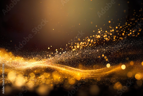 Glitter gold lights grunge background, Glitter gold defocused twinkly lights background. Generative AI.