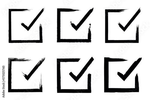 Six Grunge Brush Strokes Check Marks
