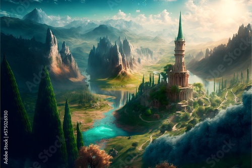 Canvas Print full scene photography dramatic high view point surreal nature epic fantasy land