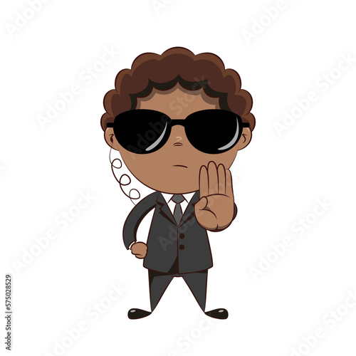 Bodyguard making hand stop sign gesture