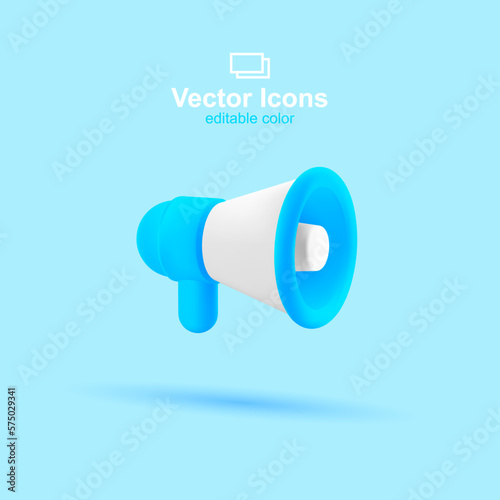 3d vector icon. Social media set. Blue speaker icon. Advertisement symbol.