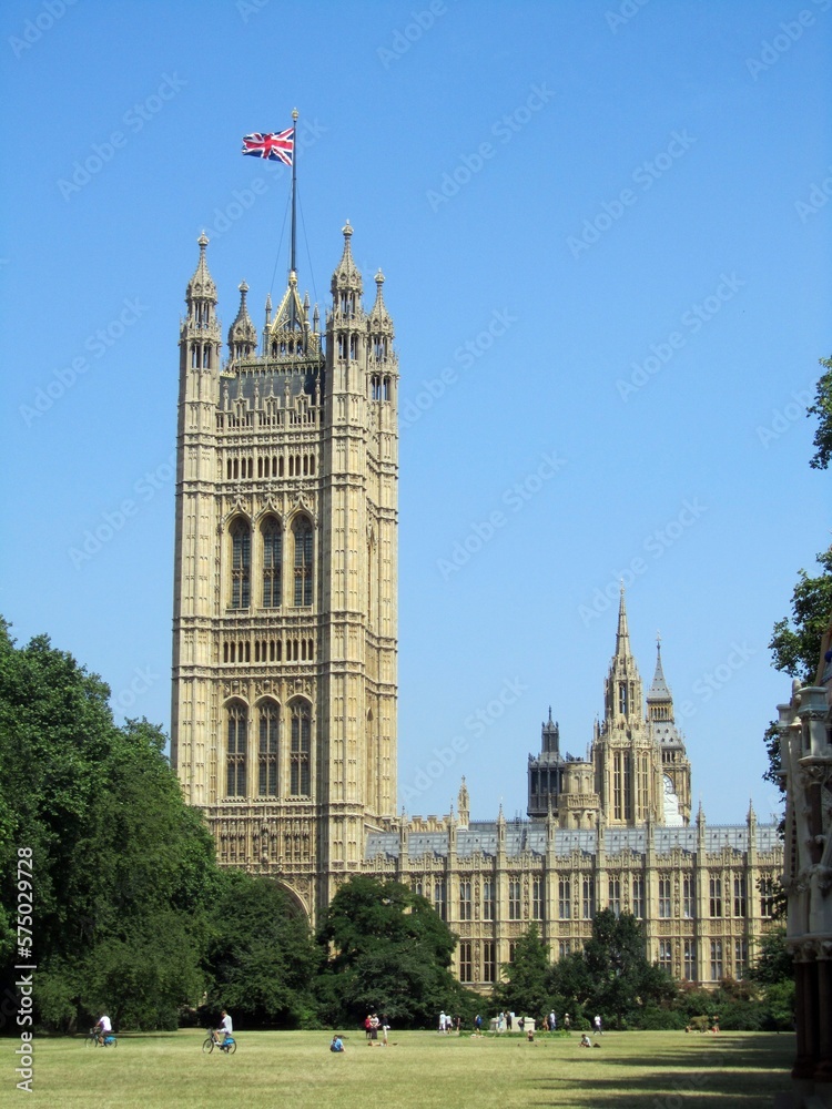 The Houses of Parliament, Westminster, London, with Victoria Tower in the foreground.