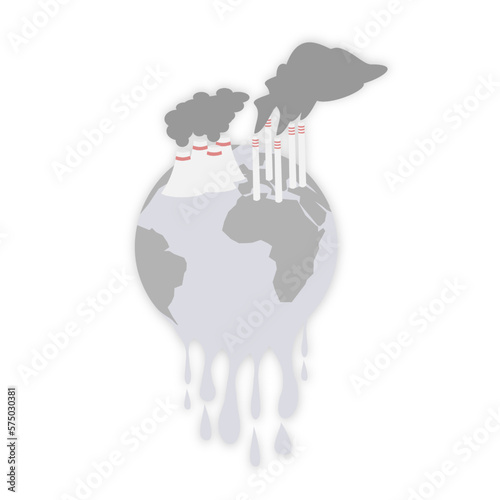 Planet earth melting due to global warming. Factory pollution and global warming concept
