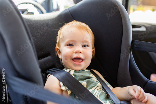 Young australian baby in rear facing car sear