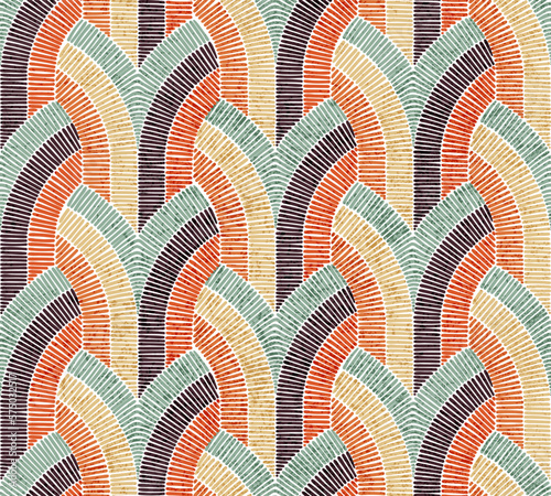 Abstract geometric seamless pattern. Print in bohemian style. Grunge vintage texture. Ornament for home decor, pillows, blankets, carpets. Vector illustration.