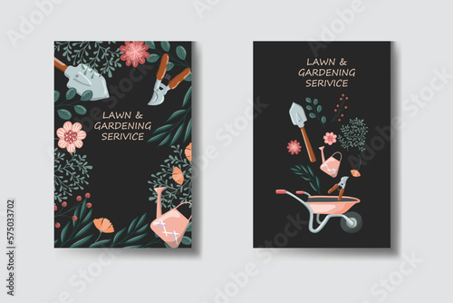Lawn and garden service hand drawn vector banners or flyers