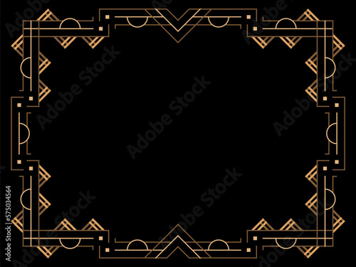 Art deco frame. Vintage linear border. Design a template for invitations, leaflets and greeting cards. Geometric golden frame. The style of the 1920s - 1930s. Vector illustration