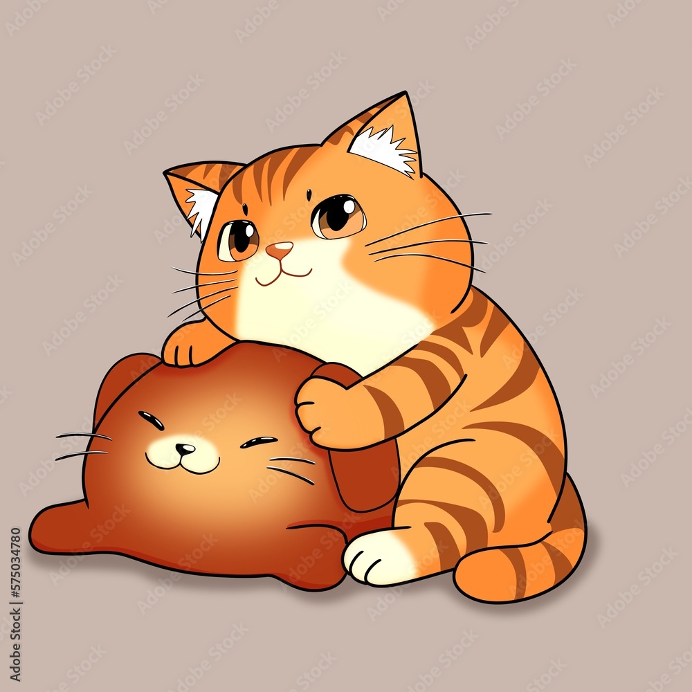 2d illustration , orange cat, red cat, hug cat 2d illustration , orange cat, red cat, hug cat