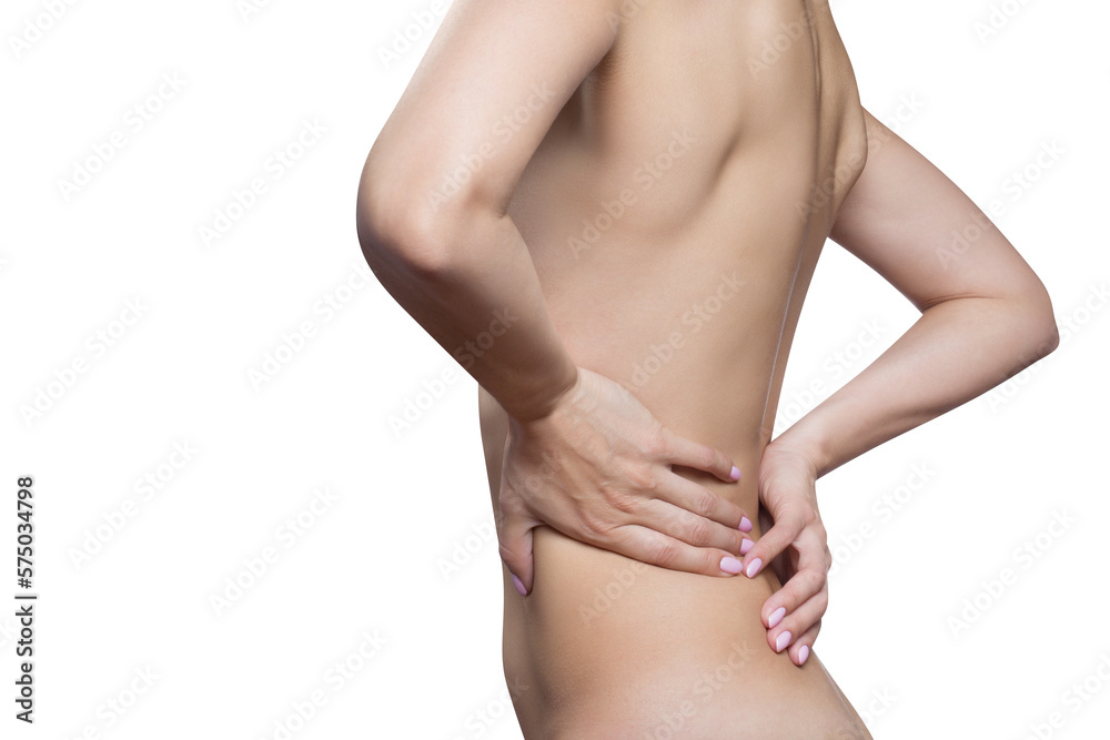 Woman suffering from a lower back pain, cut out