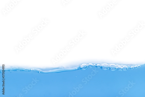 surface of blue water and bubbles on white background