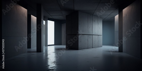 Empty dark abstract concrete room,digital illustration generative AI