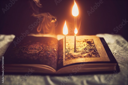 Enchanted book with magic light magical pictures wallpaper or background