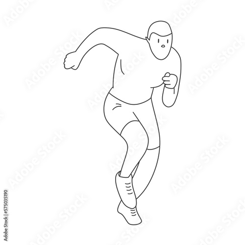 A man with a naked torso is running. An athlete is preparing for a marathon. Line illustration