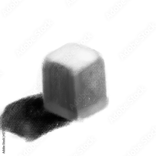Monochrome cube in a painterly manner