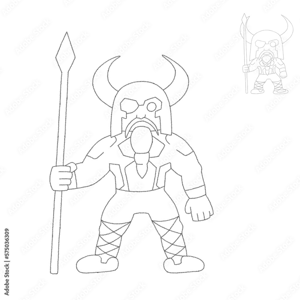 Scandinavian god alone in battle clothes, with a helmet and a spear Scandinavian god alone in battle clothes, with a helmet and a spear
