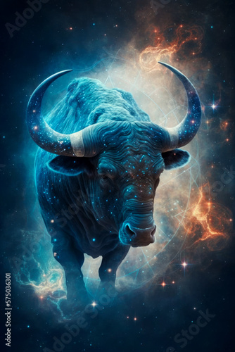 An image of bull with horns in the sky. Generative AI.