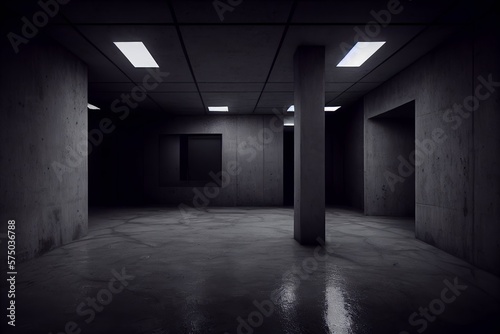 Empty dark abstract concrete room,digital illustration generative AI © Jing