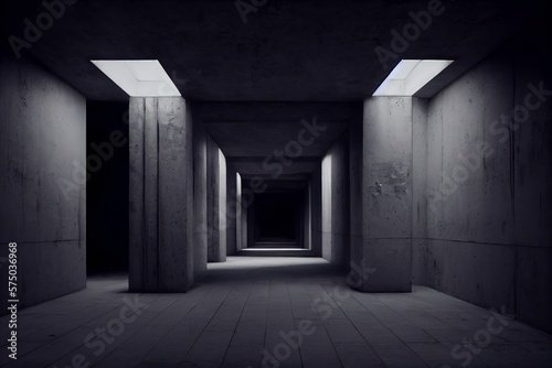 Empty dark abstract concrete room digital illustration generative AI
