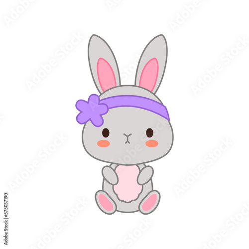 Kawaii rabbit cute Easter bunny baby girl with hairband. Adorable bunny sweet character isolated on white background. Spring Easter children vector illustration.
