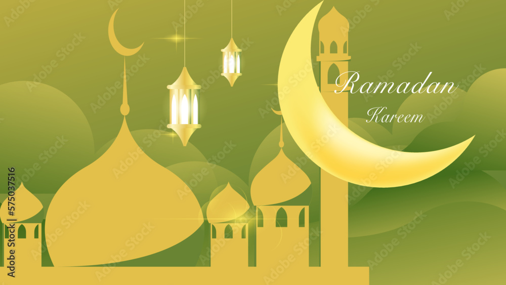 Ramadan Kareem background with moon, mosque and lamp. Ramadan Kareem background with moon, mosque and lamp.
