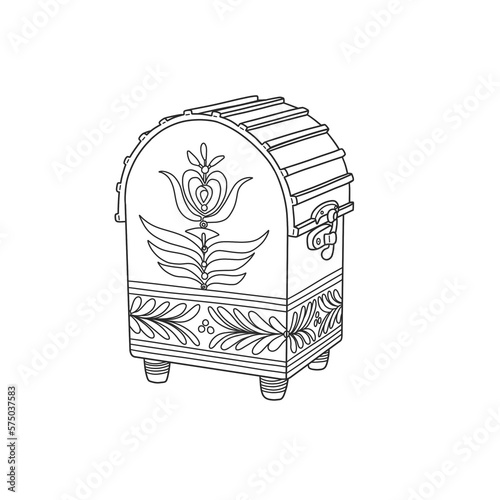 chest of an unusual shape with folk ornaments in line style