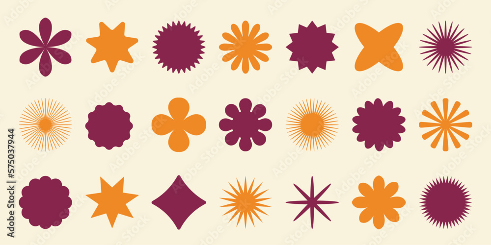Big vector set of brutalist geometric shapes. Trendy abstract minimalist figures, stars, flowes, circles. Modern abstract graphic design elements.Vector Big vector set of brutalist geometric shapes. Trendy abstract minimalist figures, stars, flowes, circles. Modern abstract graphic design elements.Vector