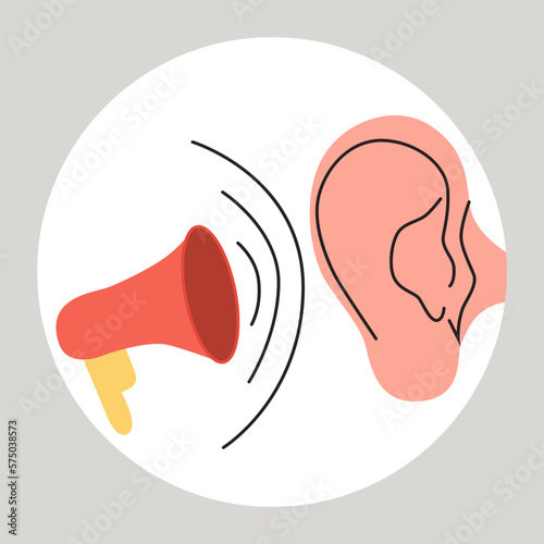 Hearing loss. Problems with ear. Otitis, tinnitus symptom. Flat vector medical illustation